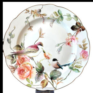 NEW Grace Teaware Floral Birds Porcelain Dinner Plates 11” Set of 4